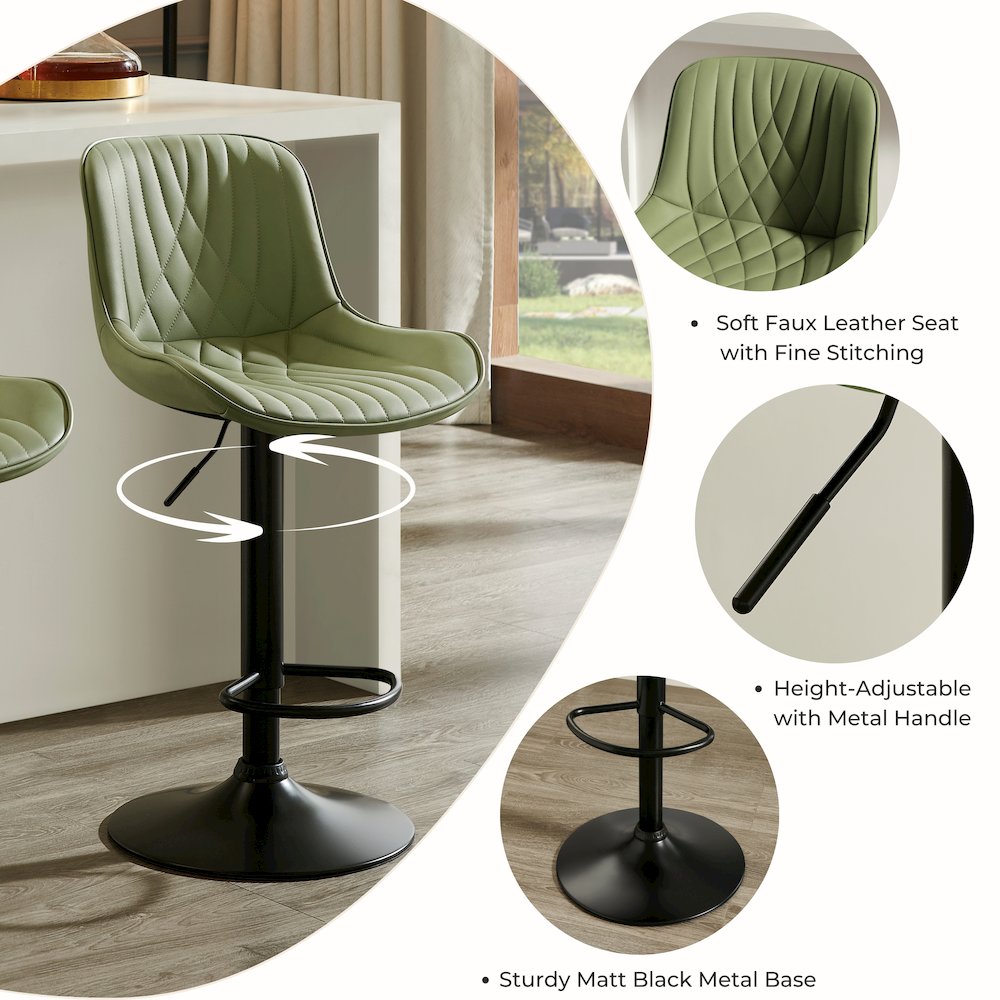 Kovyn Contemporary Adjustable Barstool with Faux Leather Swivel Seats, Set of 2. Picture 8