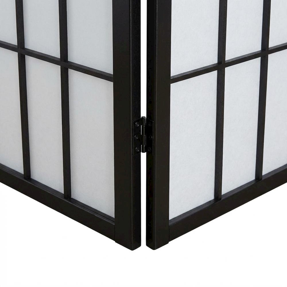 Black 4-Panel Wood Folding Room Divider, Rice Paper, 71 Inch. Picture 5