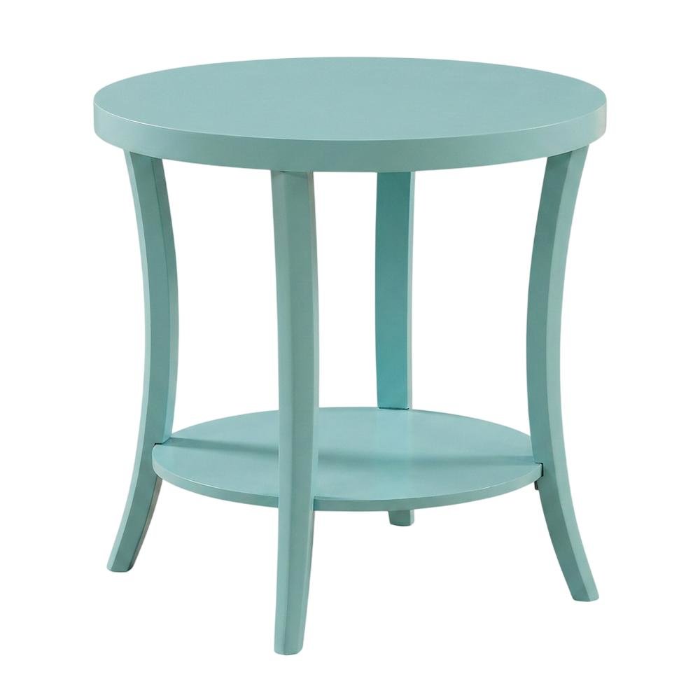 Teal Round End Table with Shelf for Lounge and Living Spaces. Picture 1