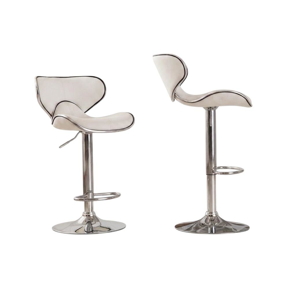 White Leatherette Swivel Barstool Set with Chrome Base and Adjustable Height. Picture 3