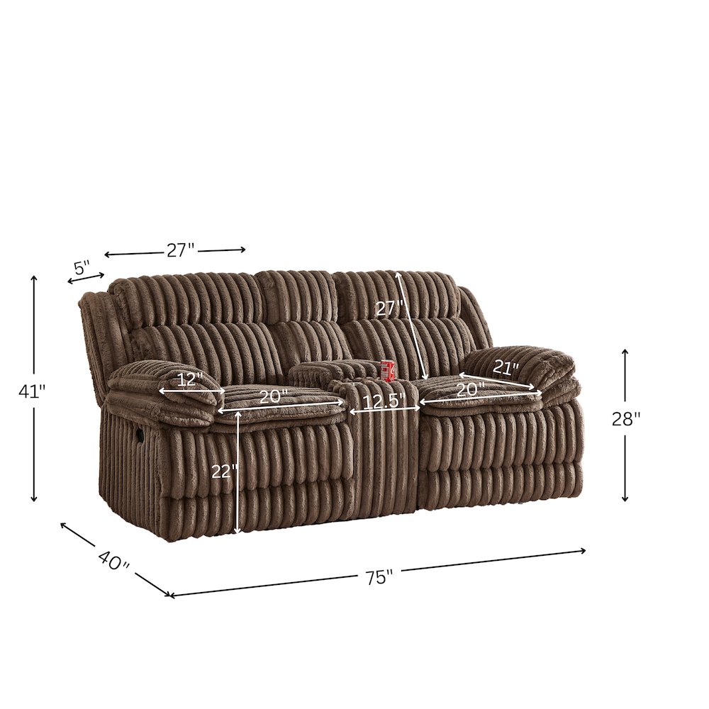 Ardello Manual Reclining Loveseat with Wide-Wale Corduroy, Storage Console. Picture 12