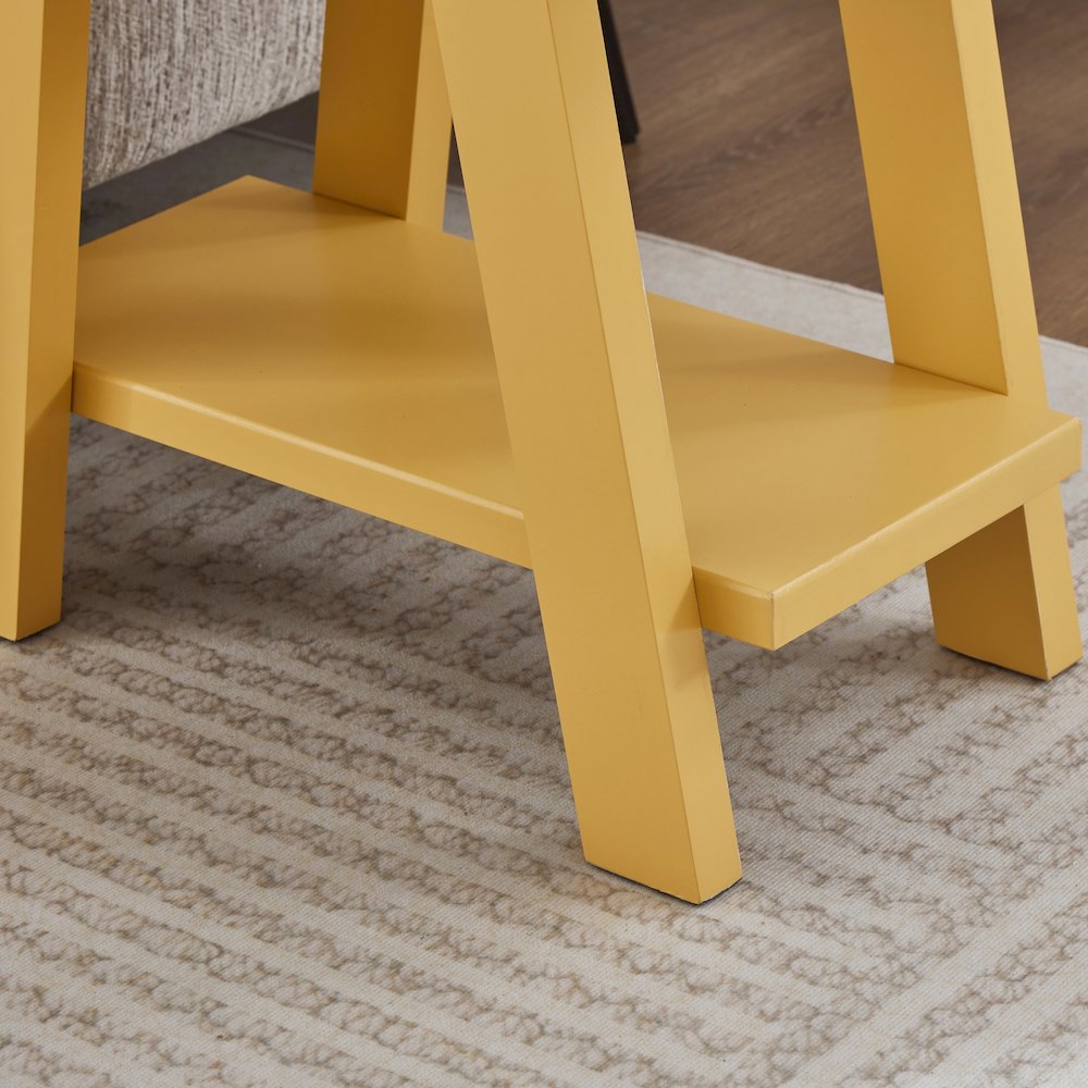 Athens Contemporary Wood Shelf Side Table in Yellow. Picture 6