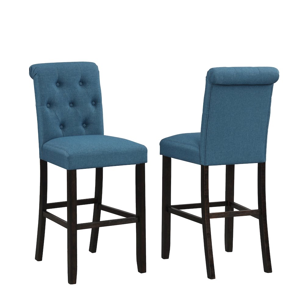 Leviton Solid Wood Tufted Asons Barstool, Set of 2, Blue. Picture 6