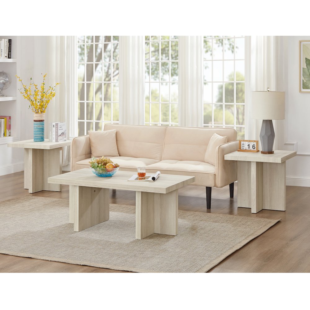 Mchome 3-Piece Coffee Table Set, Coffee Table and Two End Tables, White Finish. Picture 2