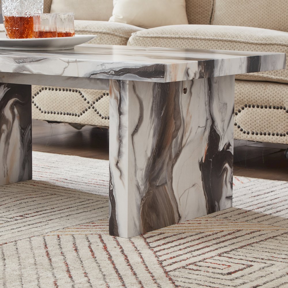 Cavira 3-Piece Faux Marble Coffee Table Set, Table and Two End Tables, Off-white. Picture 11