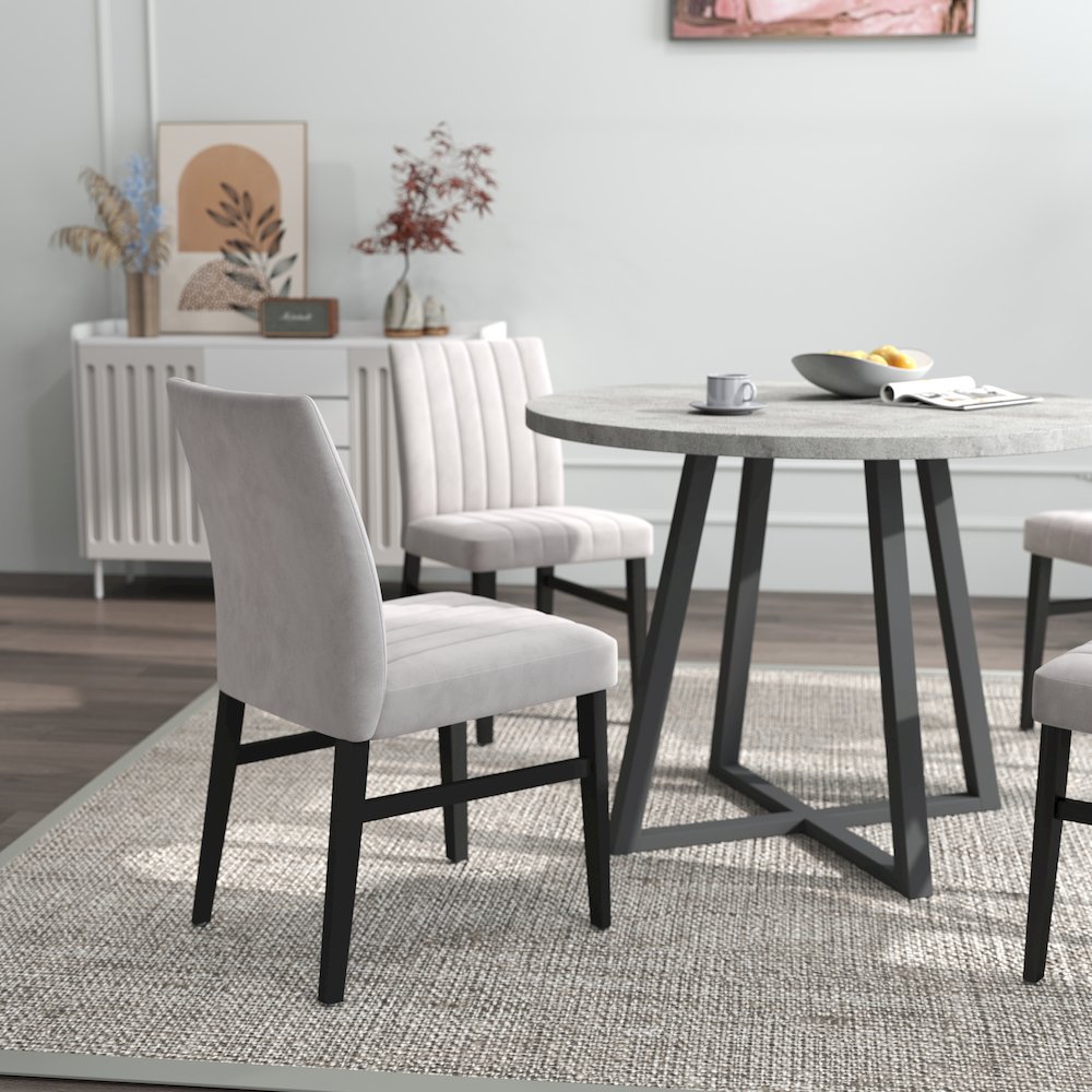 Edo 5-Piece Dining Set, Round Trestle Table and 4 Chairs, Gray and Tan. Picture 8