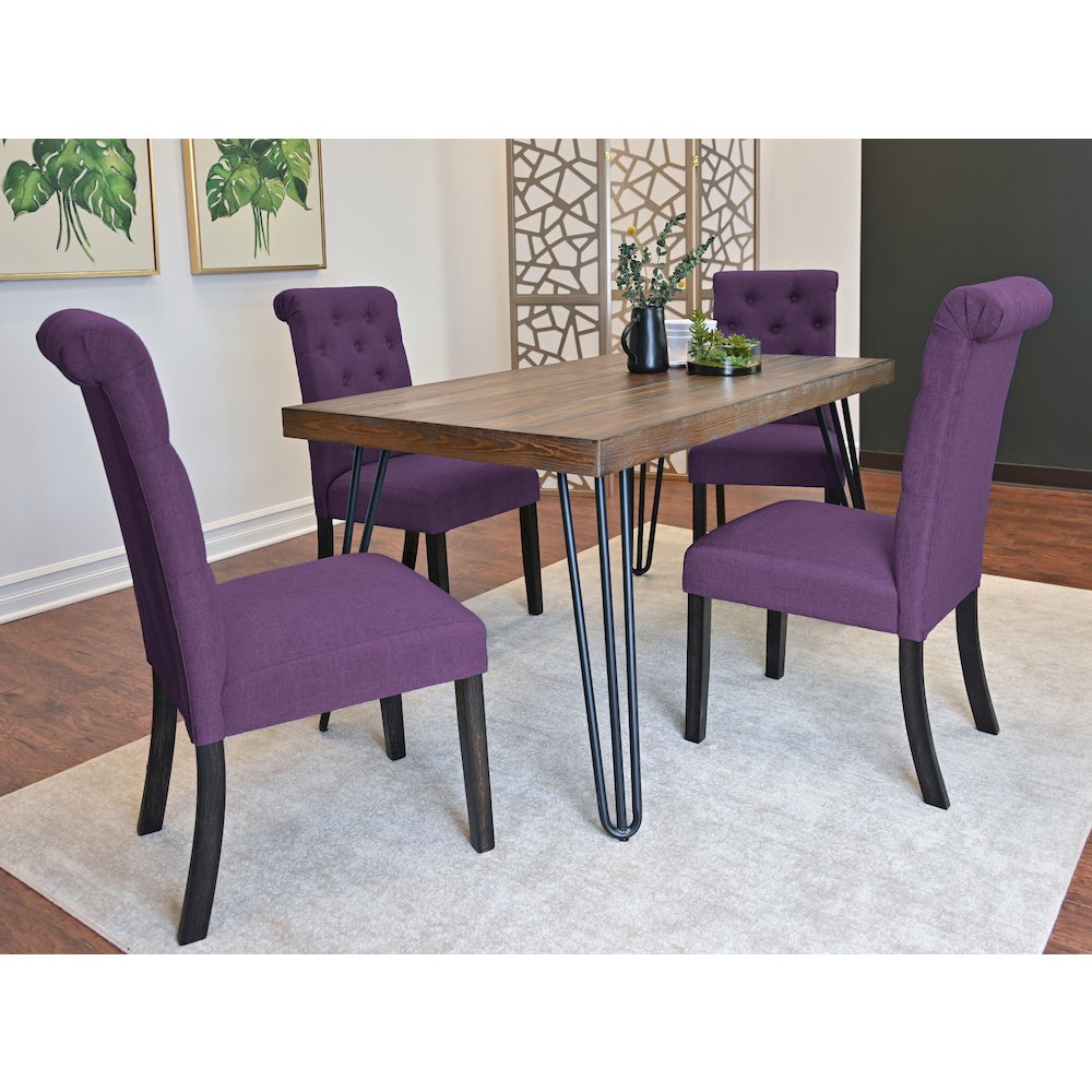 Ashford 7-Pc Dining Set, Hairpin Dining Table with 6 Chairs, Purple. Picture 5