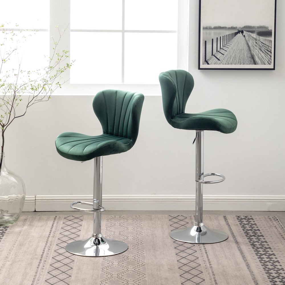 Ellston Upholstered Adjustable Swivel Barstools in Green, Set of 2. Picture 5