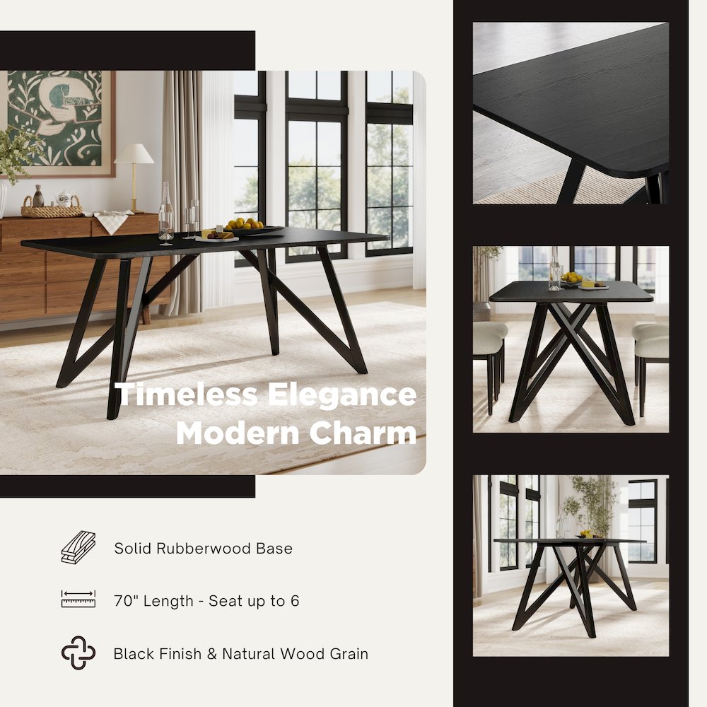 Axler 70-in Length Dining Table, Tripod-Cross Leg, Black. Picture 9