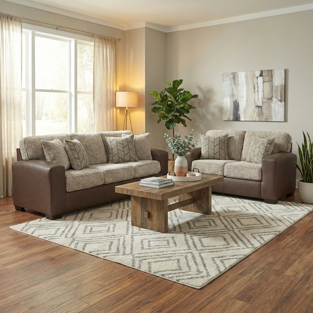 Marvella 3-Piece Living Room Sofa, Chair and Ottoman Set, Chocolate Faux Leather. Picture 4