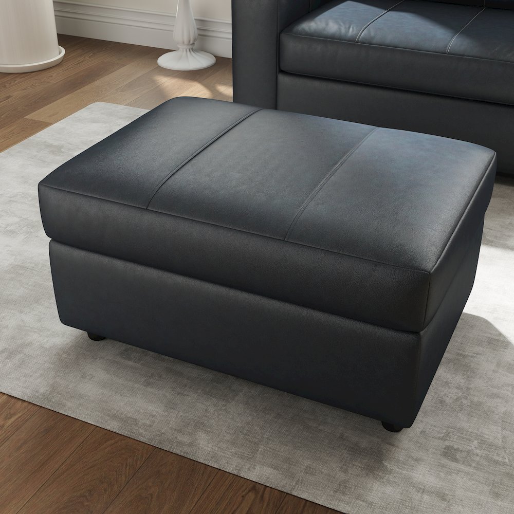 Sakan Leather Upholstered Ottoman, Blue. Picture 4