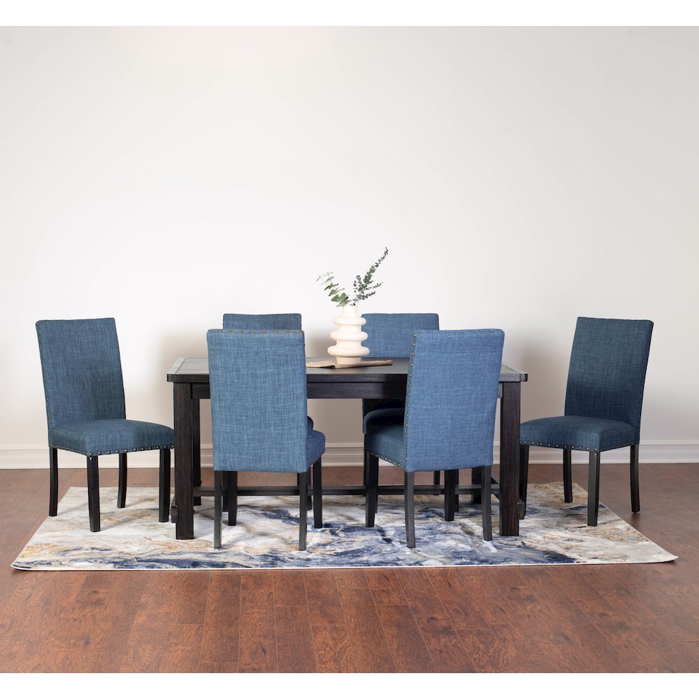 Muzzi Contemporary 7-Piece Dining Set, Dining Table with 6 Stylish Chairs, Blue. Picture 2