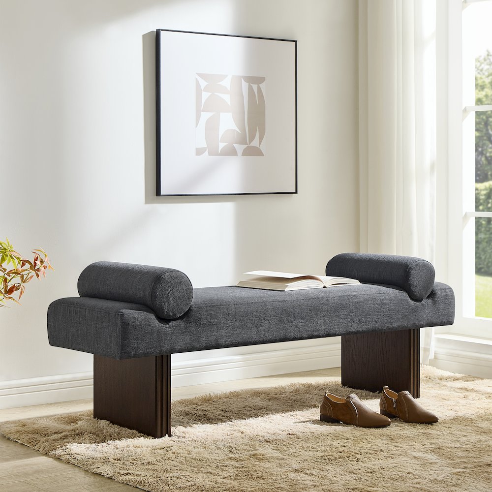 Brooke Contemporary Upholstered Bench, Black. Picture 3