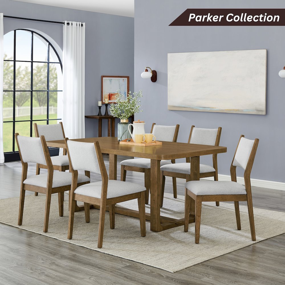 Parker Upholstered Dining Chairs, Set of 2, Light Oak and Gray. Picture 9