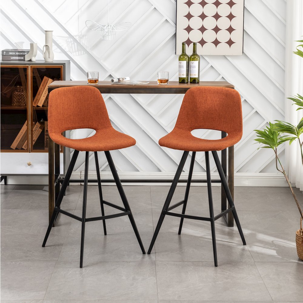 Porth Fabric Kitchen 28.25" Barstools, Set of 2, Orange. Picture 5