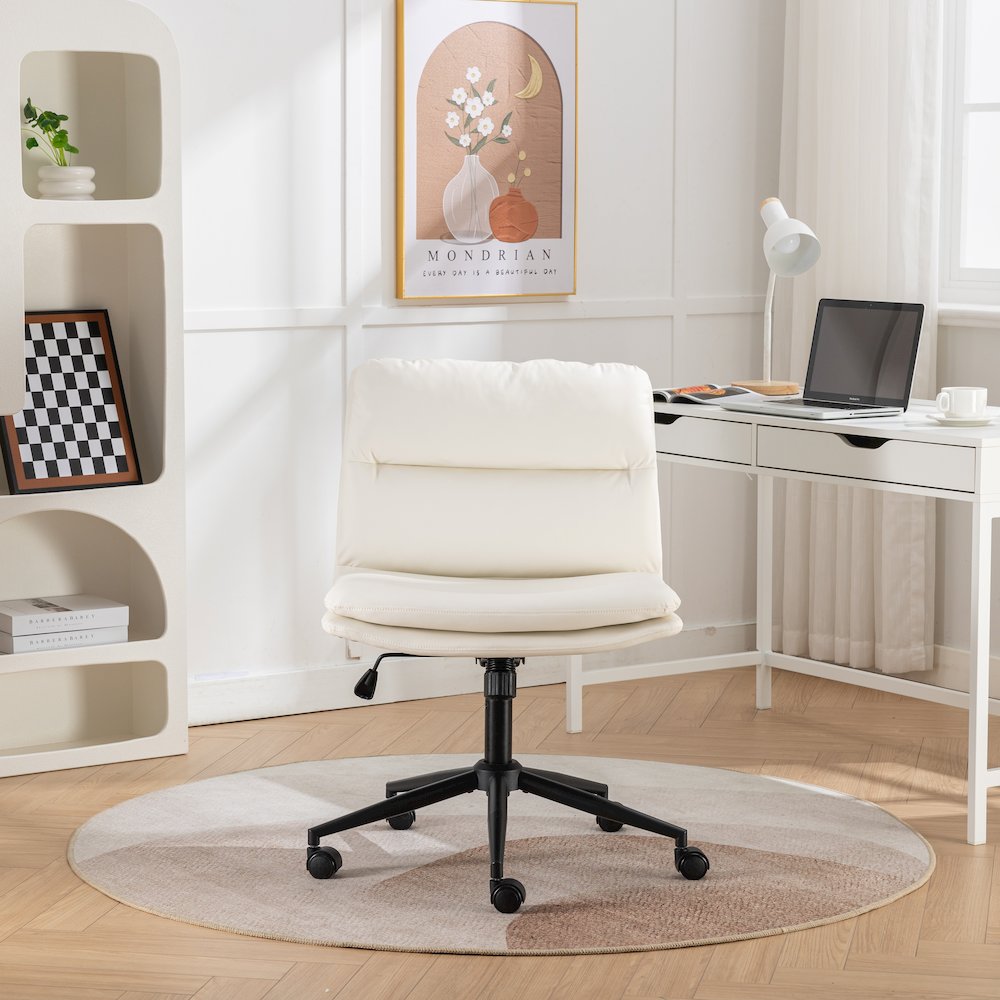 Bizerte Adjustable Swivel Criss Cross, Wide Seat Office or Vanity Chair, White. Picture 3
