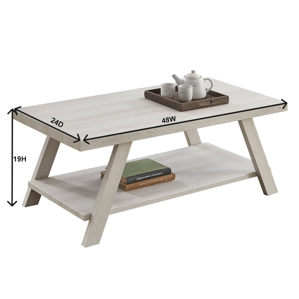 Athens Contemporary Wood Shelf Coffee Table in White Finish. Picture 7