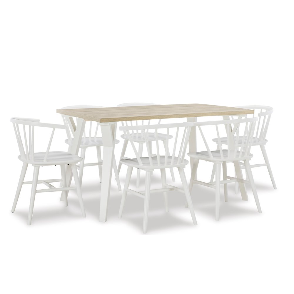 Alwynn White and Natural Wood 7-Pc Dining Set, Table with 6 Windsor Chairs. Picture 3