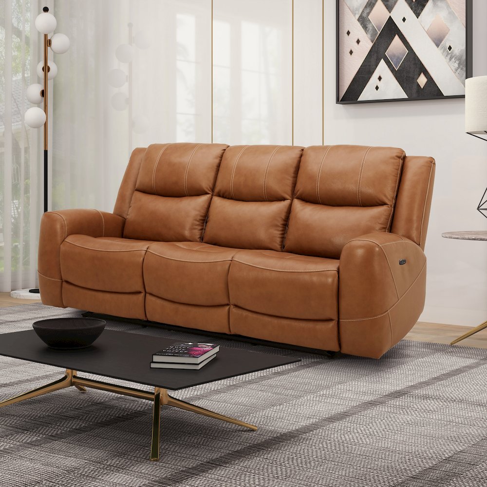 Cozura Leather Power Dual Reclining Sofa, Silverado Butternut. Picture 2