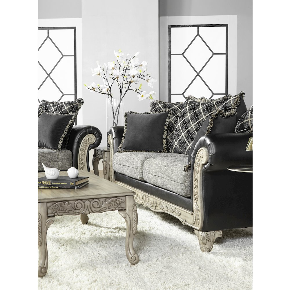San Marino 2-Tone Fabric Wooden Frame Sofa and Loveseat with 3 Tables Set. Picture 3