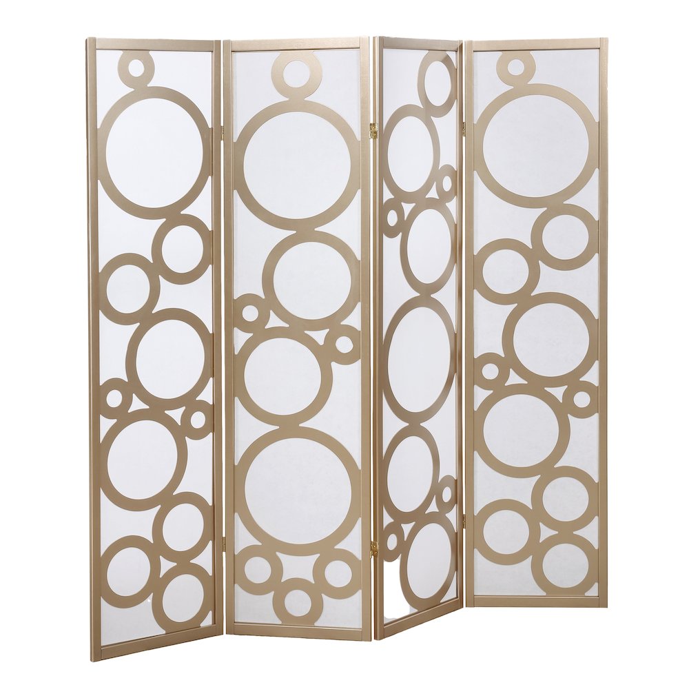 Arvada 4-Panel Wood Room Divider with Circle Pattern, Gold. Picture 5