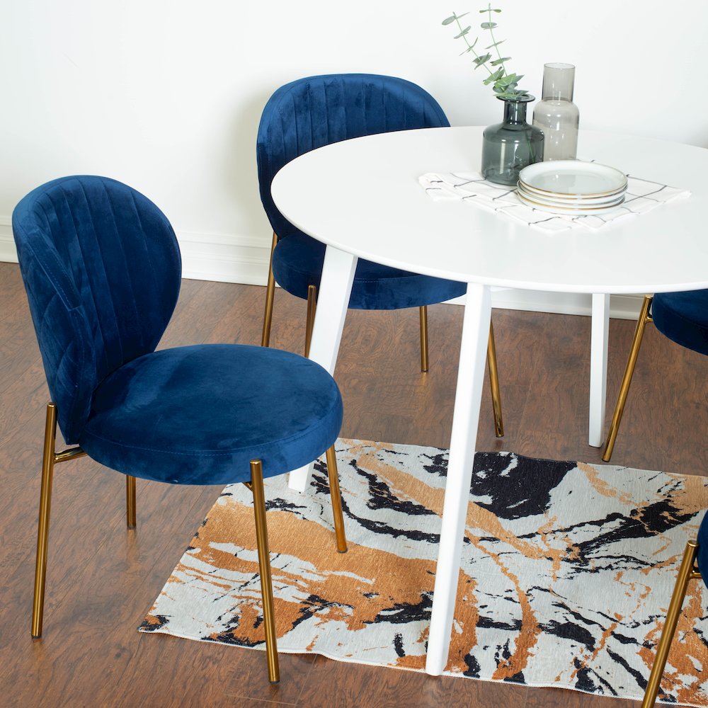 Amoa Contemporary 5-Pc Dining Set, White Round Dining Table with 4 Chairs, Blue. Picture 2