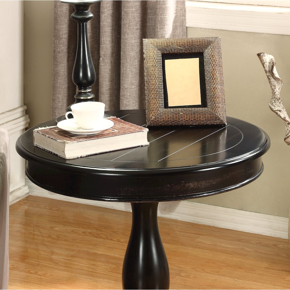 Rene Round Wood Pedestal Side Table, Black. Picture 3