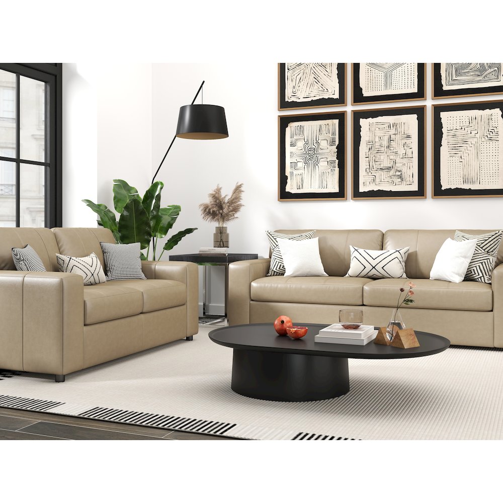Sakan Leather Upholstered 2-Piece Living Room Set, Sofa and Loveseat, Beige. Picture 4
