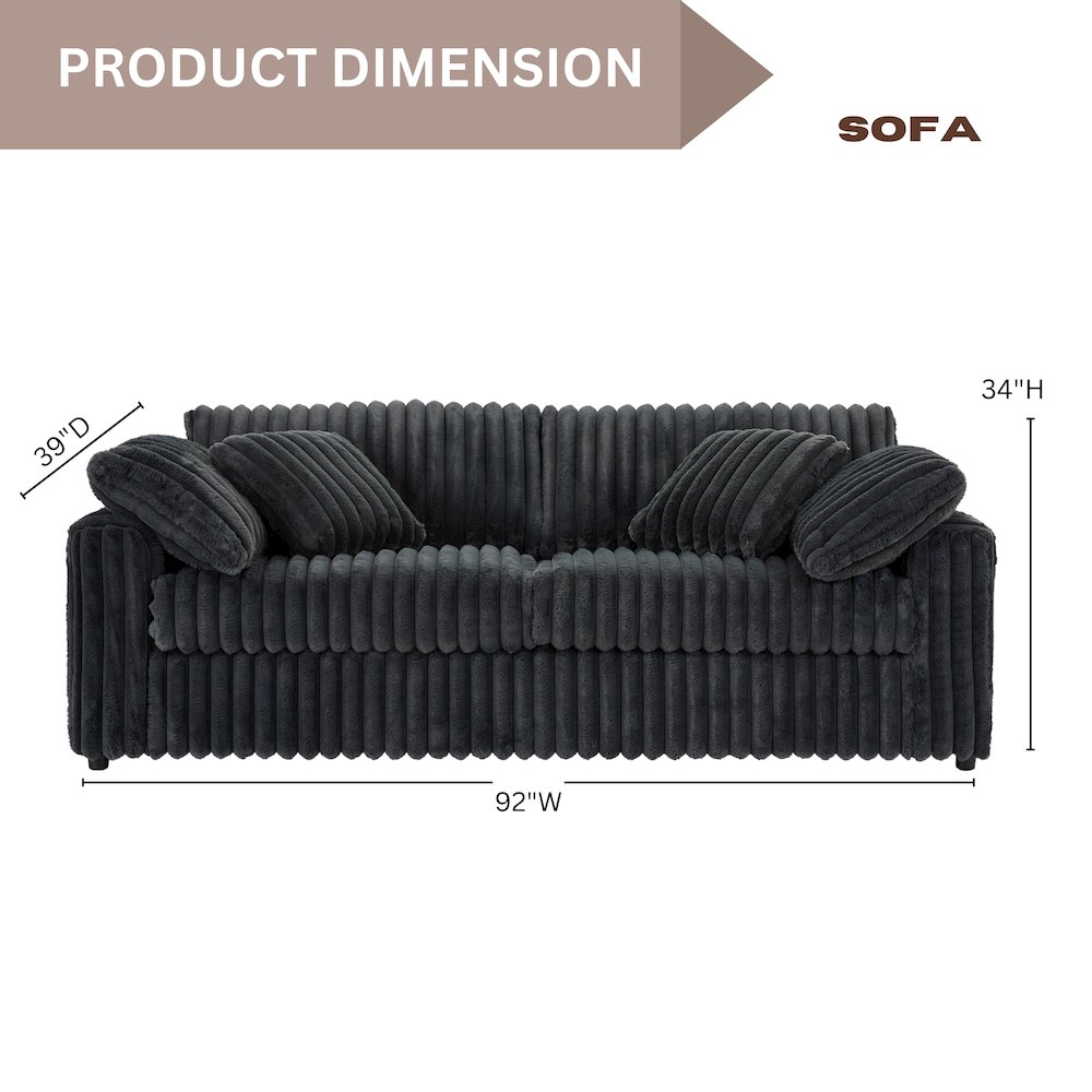 Belvoir 3-Piece Living Room Set, Sofa Loveseat and Ottoman, Charcoal. Picture 13