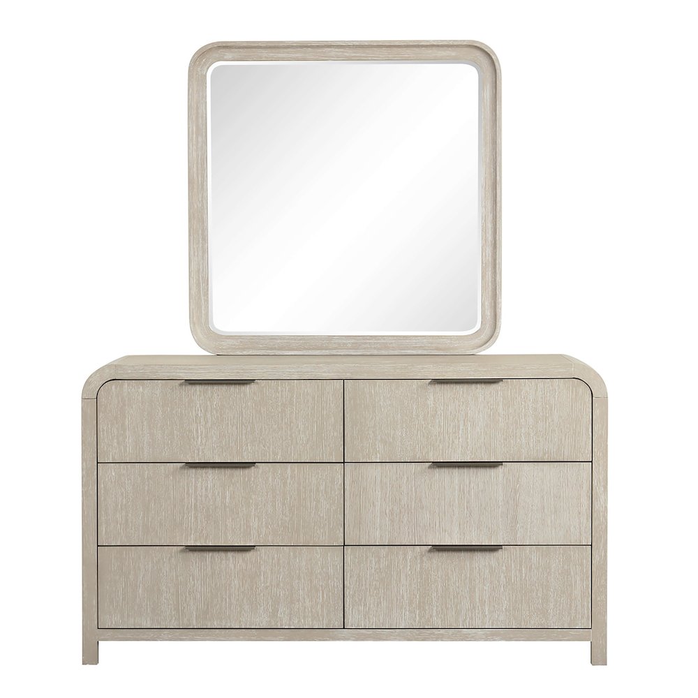 Tavari Contemporary 6-Drawer Wood Dresser with Mirror, Light Gray. Picture 10
