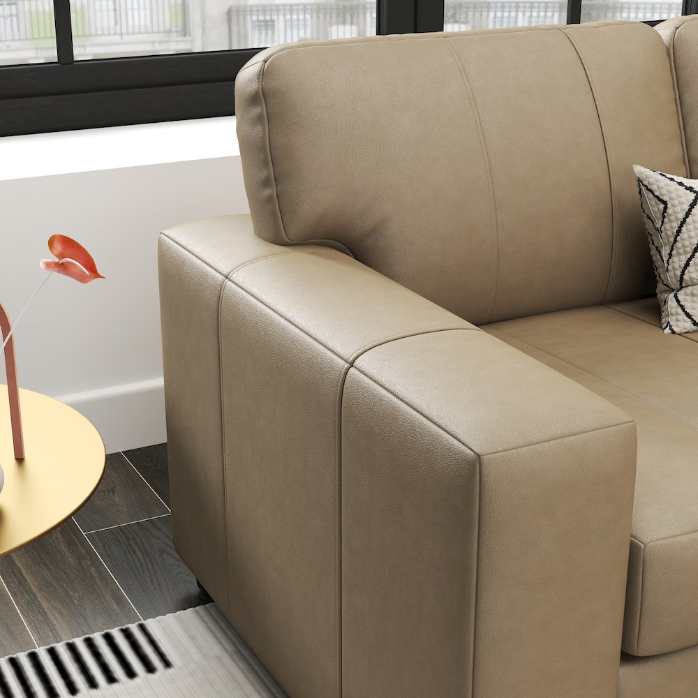 Sakan Leather Upholstered Loveseat, Beige. Picture 9