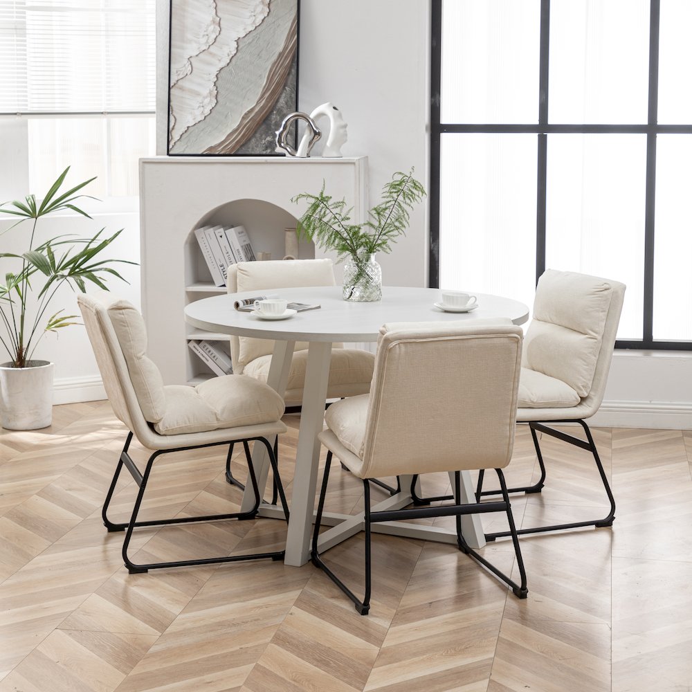 Innes 5-Pc Round Dining Set, Trestle Table with 4 Chairs. Picture 5