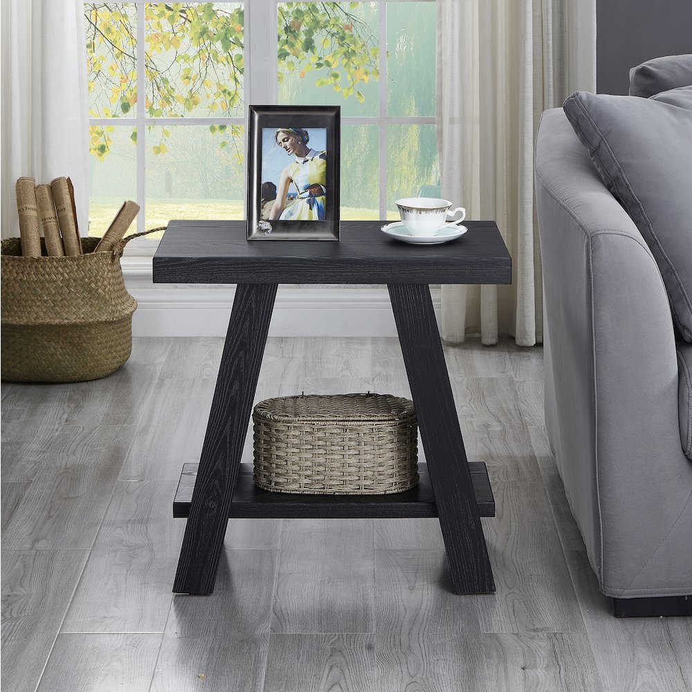 Ethens Contemporary Wood Shelf Side Table in Black Finish. Picture 3