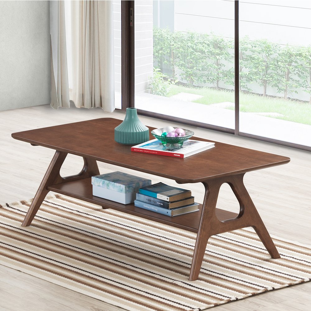Arona Mid-Century Modern Wood Coffee Table with Shelf. Picture 3