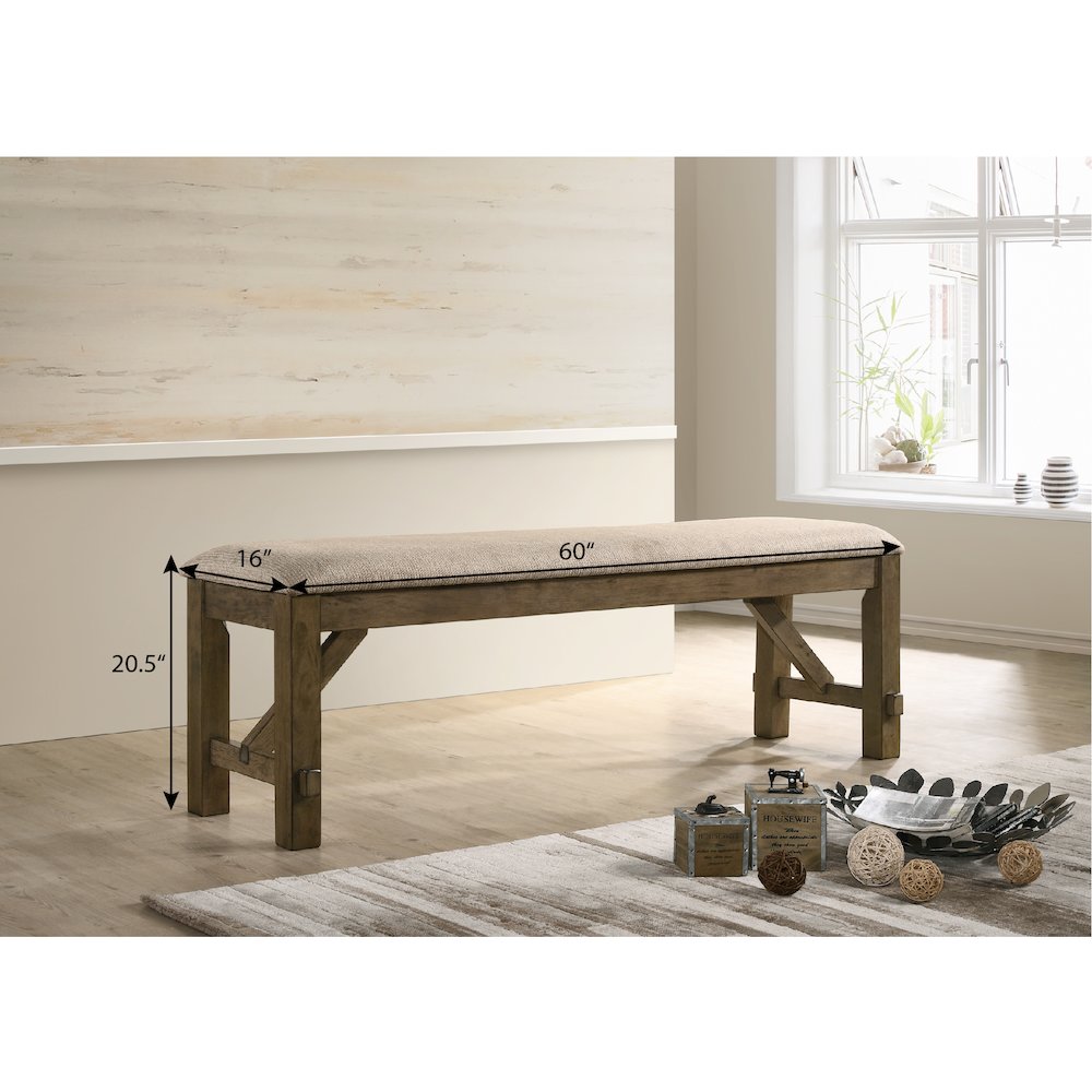 Raven Wood Fabric Upholstered Dining Bench. Picture 6