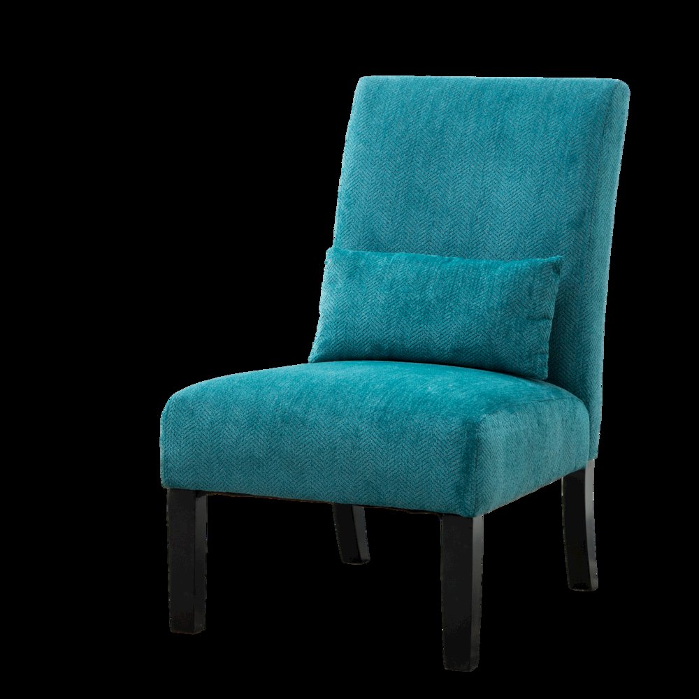 Pisano Teal Blue Fabric Armless Accent Chair with Matching Kidney Pillow. Picture 1