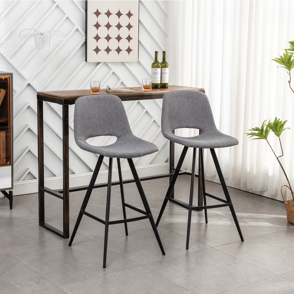 Porth Fabric Kitchen 28.25" Barstools, Set of 2, Gray. Picture 3