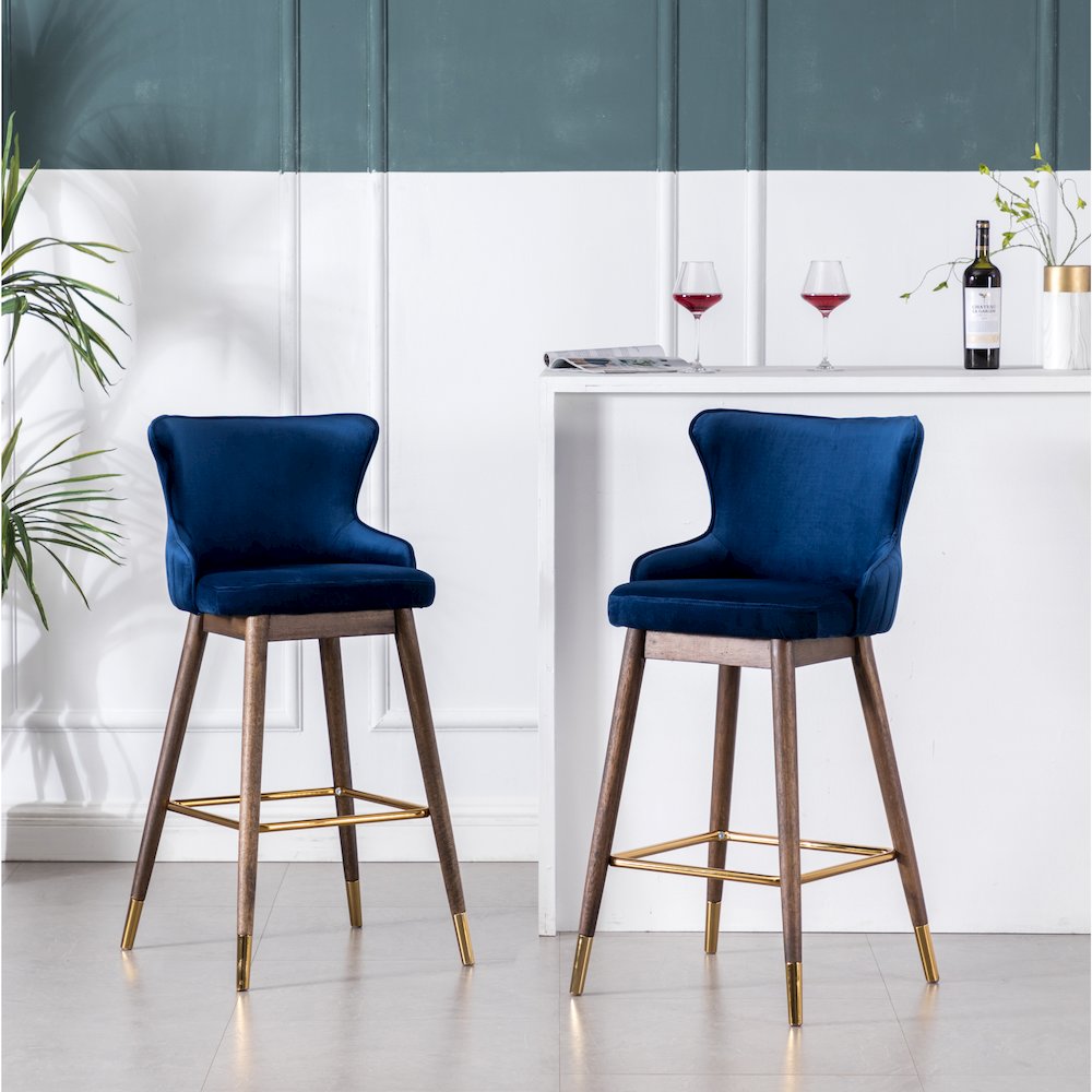 Leland Fabric Upholstered Wingback Bar Stools, Set of 2, Blue. Picture 2