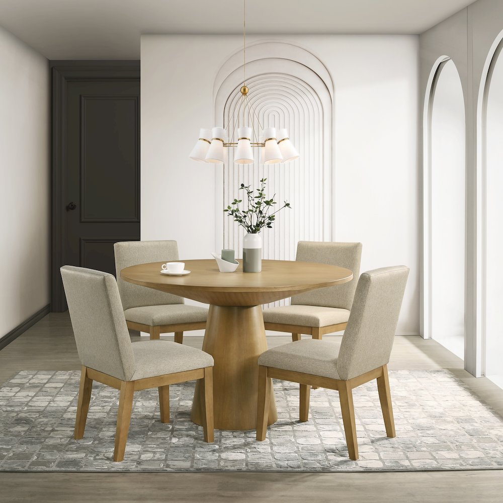 Rocco Contemporary Dining Set, Round Pedestal Table with 4 Chairs. Picture 3