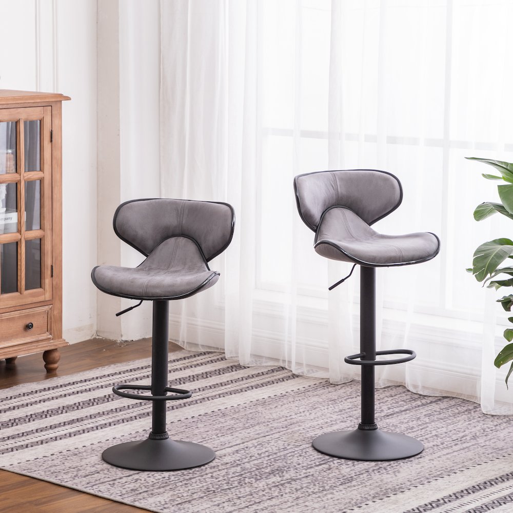 Masaccio Weathered Gray Adjustable Swivel Barstool Chrome Base, Set of 2. Picture 2