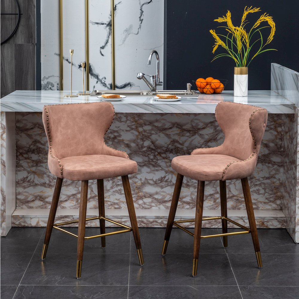 Nevis Modern Faux Leather Tufted Nailhead Trim Counter Stool Set of 2, Pink. Picture 2