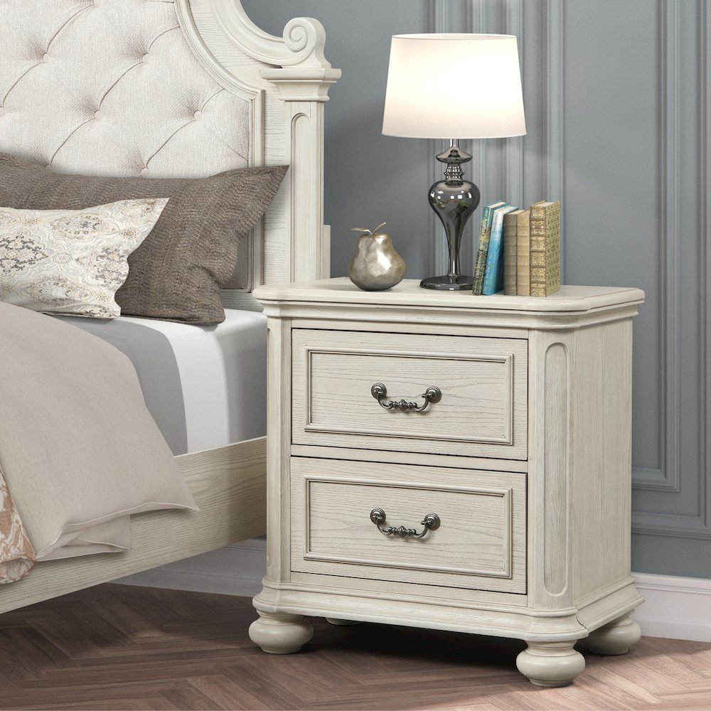 Nelson 2-Drawer Bedroom Nightstand, Antique White. Picture 3