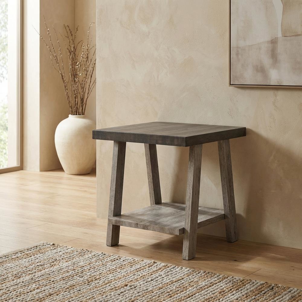 Brown, End Side Table, Open Shelf, Quality Build, Durable Wood Frame. Picture 2