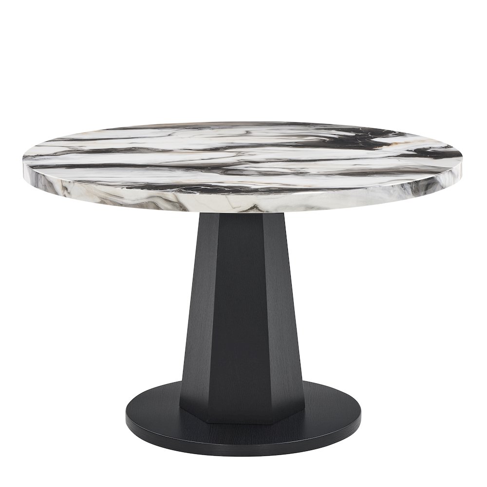 Cavira 5-PC Dining Set, Off-White Faux Marble Table with Four Brown Chairs. Picture 8