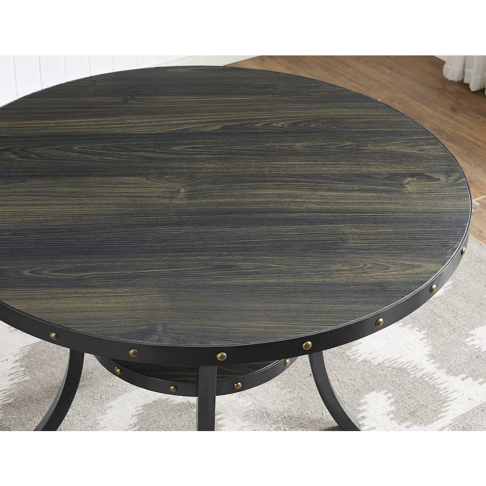 Biony Espresso Wood Dining Set with Blue Fabric Nailhead Chairs, 5-Pc. Picture 5