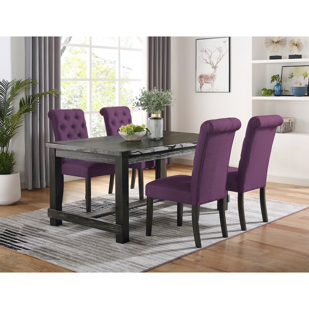 Leviton Antique Black Finished Wood Dining Set, Table with Four Chair, Purple. Picture 2