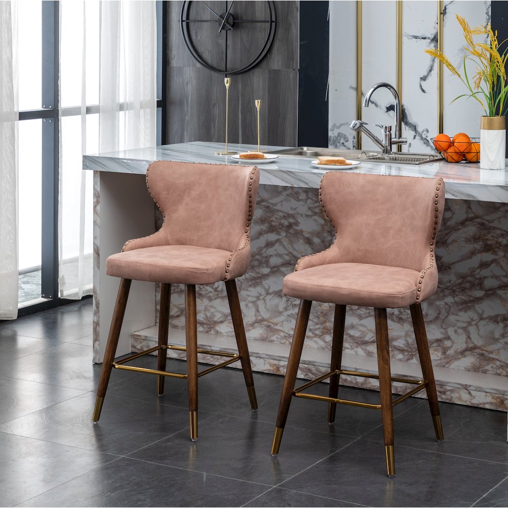 Nevis Modern Faux Leather Tufted Nailhead Trim Counter Stool Set of 2, Pink. Picture 5