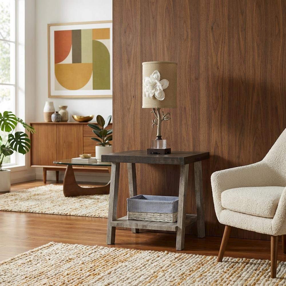 Brown, End Side Table, Open Shelf, Quality Build, Durable Wood Frame. Picture 3
