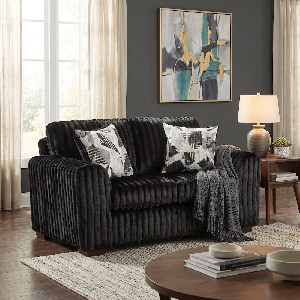 Nolan Contemporary Upholstered Loveseat, Lush Black. Picture 3
