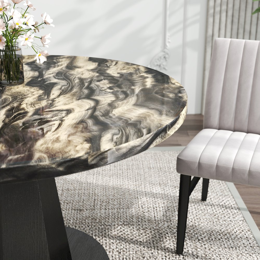 5-Piece Dining Set, Black and Gold Faux Marble Dining Table Four Chairs, Tan. Picture 10